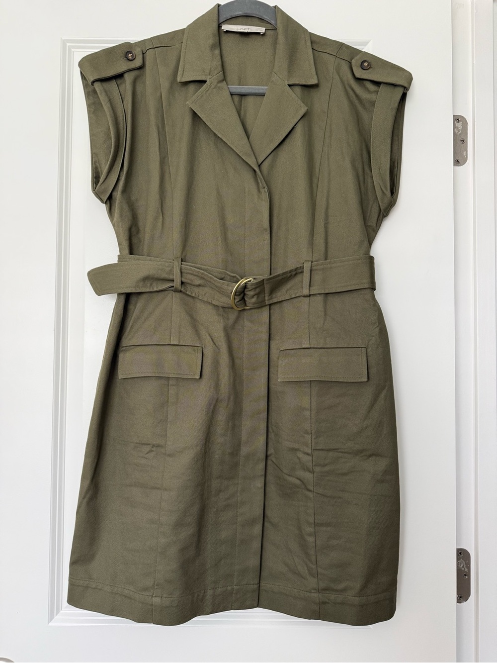 LOFT Olive Utility Midi Dress with Belted Waist